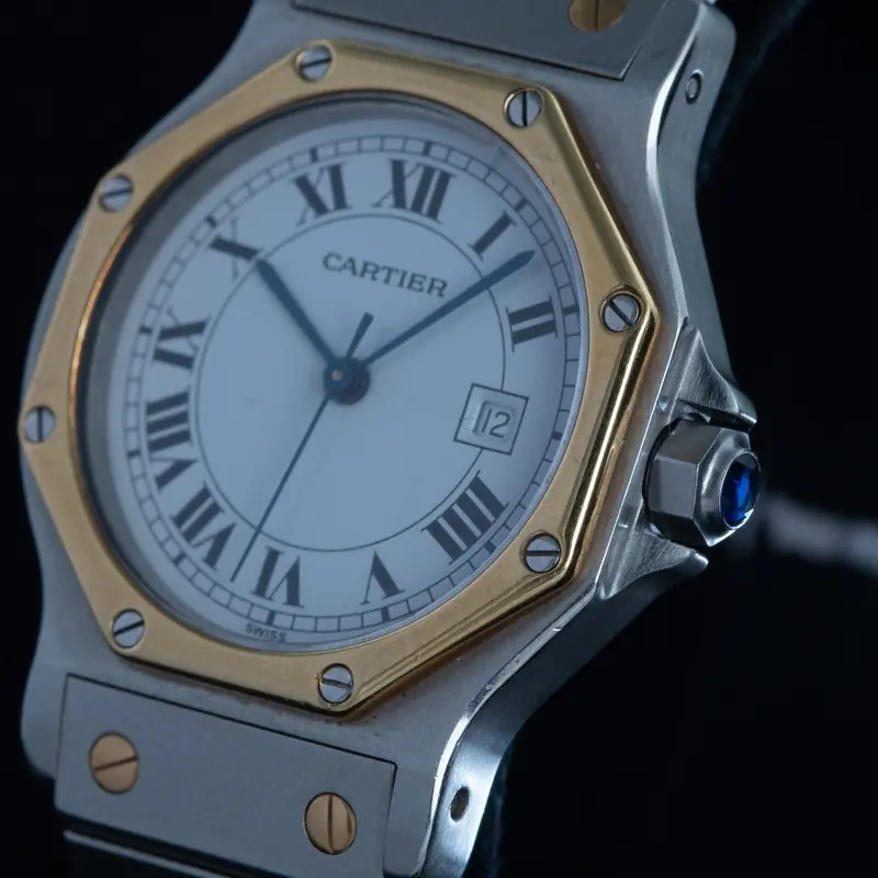 CARTIER Santos Octagon Cuarzo Acero y oro Esfera Blanco 56872 11