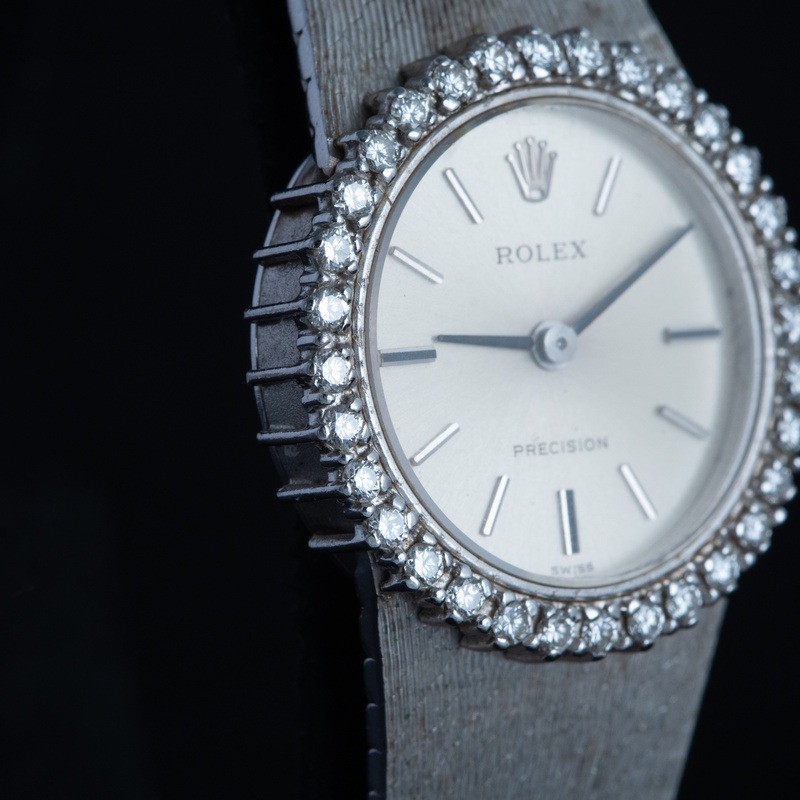 ROLEX Precision Cuerda Oro Esfera Plata 56879 01