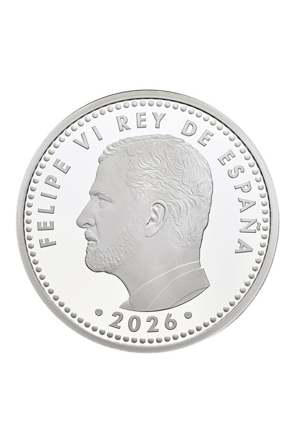 Anverso de la moneda Campeones del Mundo FIFA 2026 con el retrato del Rey Felipe VI