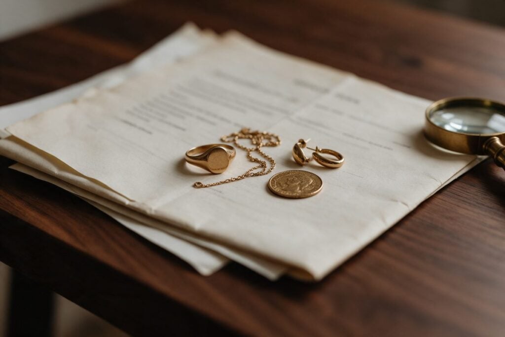 Joyas de oro heredadas junto a los documentos de una herencia