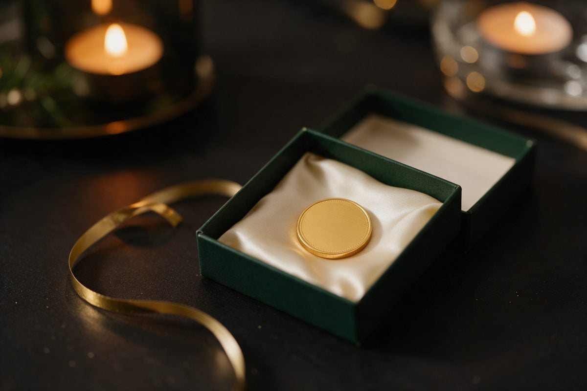 Moneda de oro en un estuche de regalo: regalar oro en Navidad